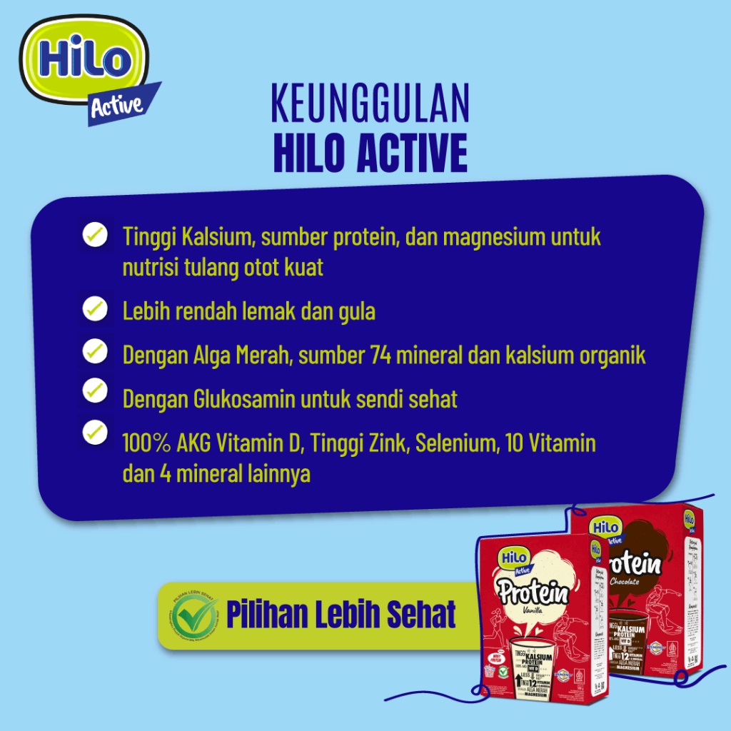 

HiLo Active Vanilla 1000 gram dengan Alga merah - Susu Tinggi Kalsium Lebih Rendah Lemak