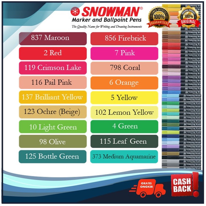 

BRUSHPEN PULPEN KUAS SNOWMAN SET 36 WARNA SPIDOL KUAS BULU JAKARTA