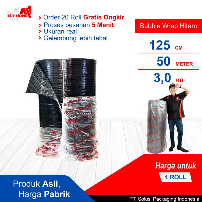 

SOUVEN- FLYHOME Bubble wrap hitam 3kg 1roll besar bublewrap 125x50meter Instan