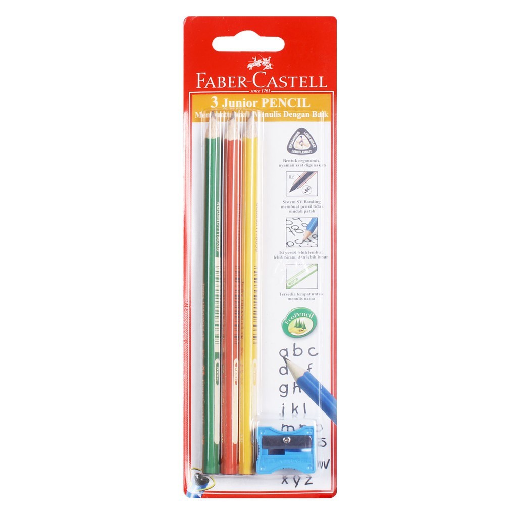 

IK! Faber Castell Pensil SET Junior 3 Pensil + Serutan Pencil Sharpener Berkualitas