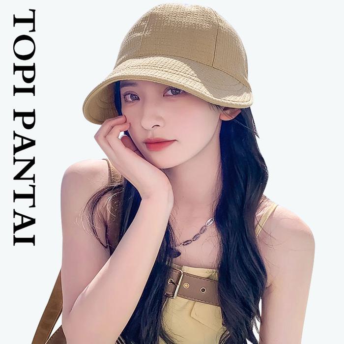 Topi pantai wanita berhijab impor bucket hat korea topi wanita korean style hijab fashion topi