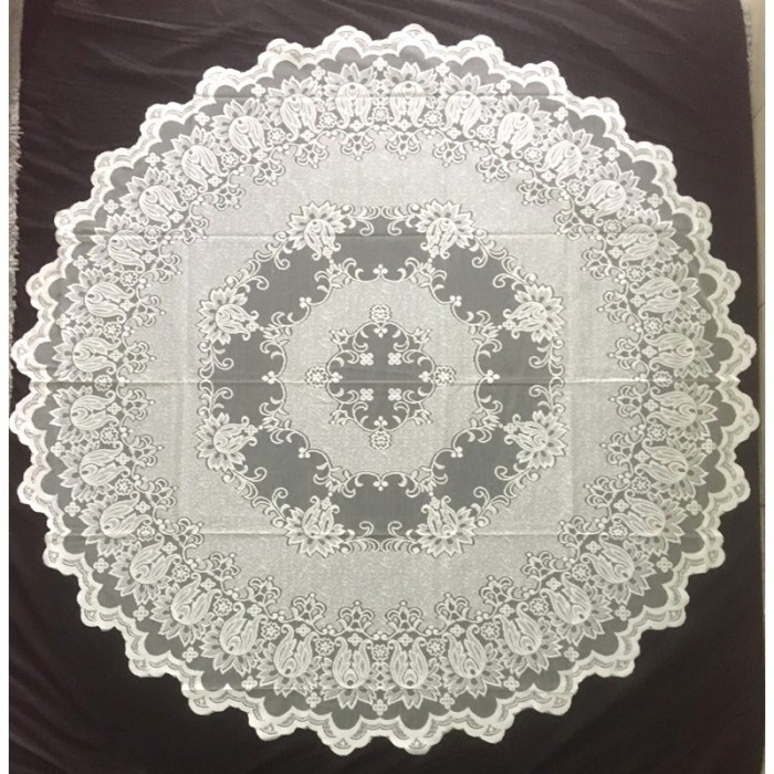 Taplak Meja Bulat Bundar Kain Brokat Warna Putih Polos 4 Kursi 6 Kursi