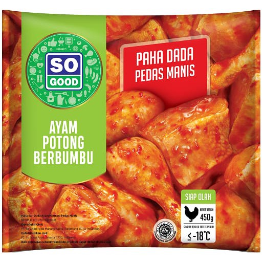 

AYAM POTONG PAHA & DADA PEDAS MANIS SO GOOD CHICKEN BREAST / THIGH SEASONED HALAL HIGIENIS 450 GR