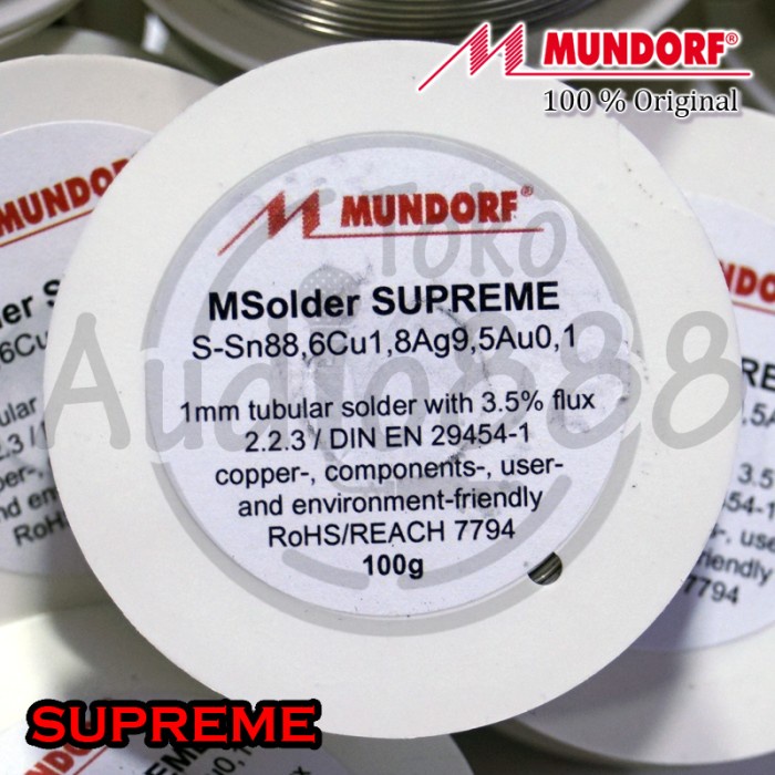 TOP TIMAH / TENOL SOLDER AUDIO HIGH END MUNDORF SUPREME PER ROLL 100 GRAM -