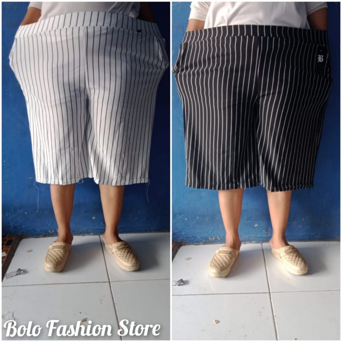 KeCe XXXL Kulot Pendek Super Jumbo Motif Salur Hitam Putih