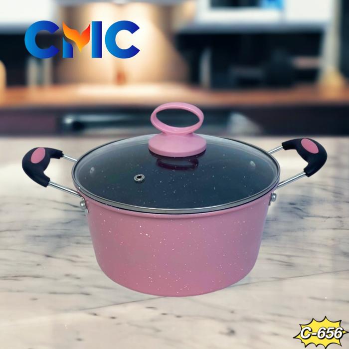 CMC[C-656]panci kuah enamel warna CMC 20cm panci kuah enamel tutup kaca anti lengket