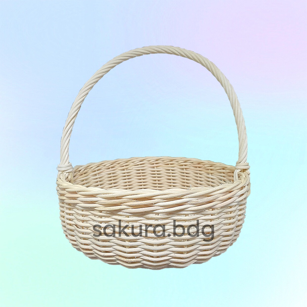 

HJ K52XL - Keranjang rotan PREMIUM bulat lengkung tangkai XL 20x7 cm hampers parcel tabur bunga