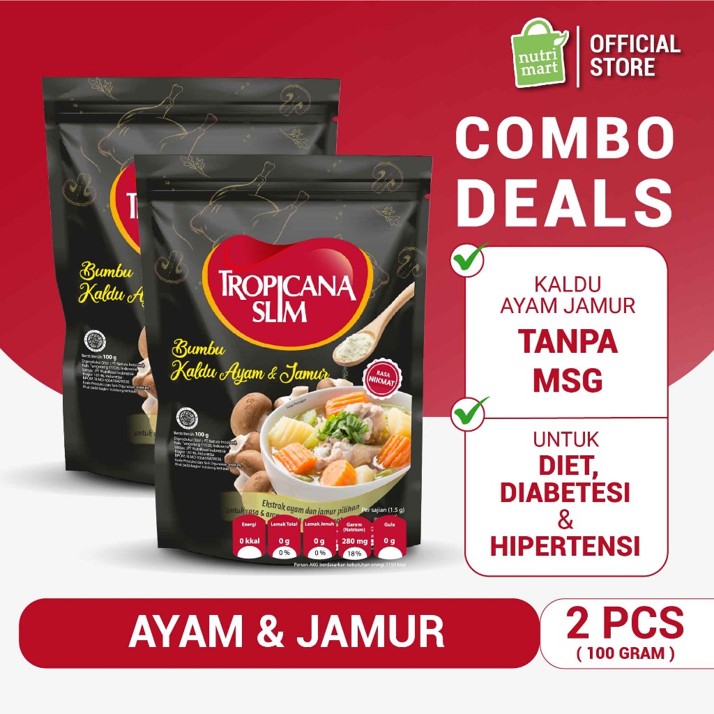 

Twin Pack - Tropicana Slim Bumbu Kaldu Ayam dan Jamur 100 gram - lebih rendah garam dan tanpa MSG