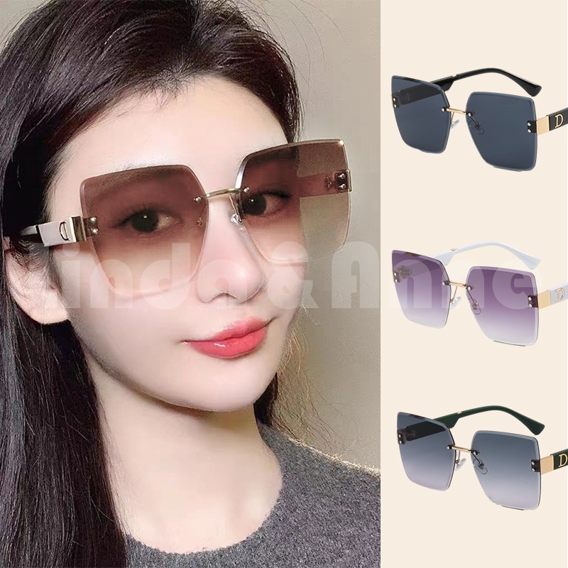 ACCMT- Kacamata Wanita Frameless Gradient Gaya Oversized Kaca Mata Anti UV400 Untuk Ke Pantai