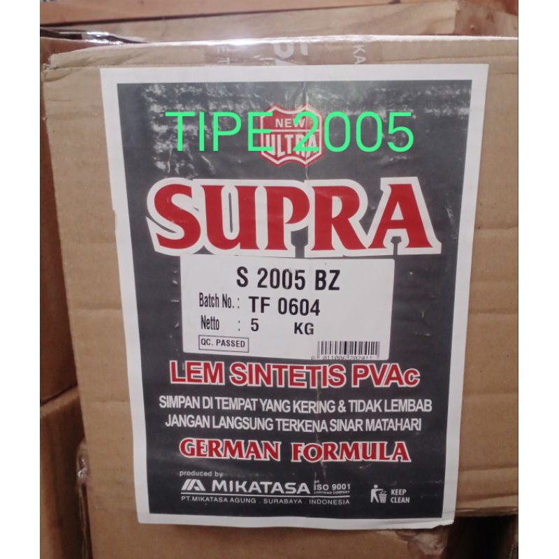 

Lem Putih PVAC Supra Mikatasa 5 Kg Tipe S 2005 BZ or Lem Kayu Supra