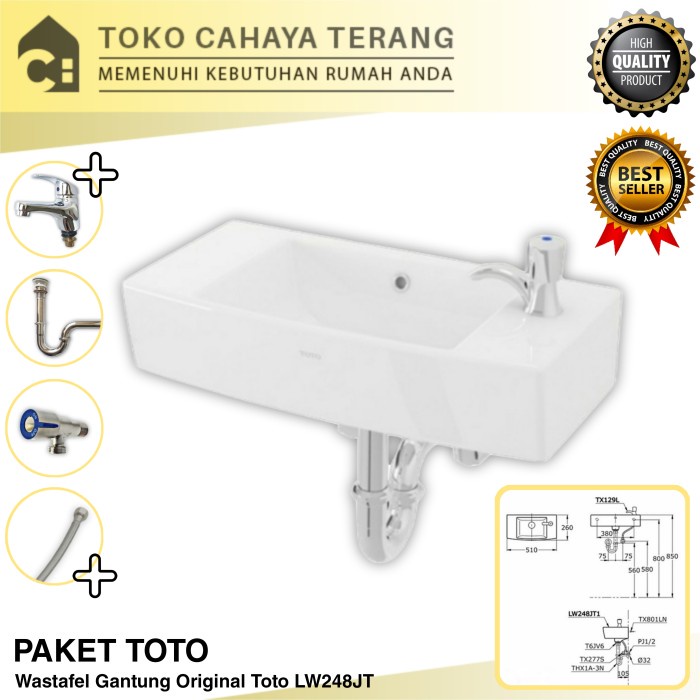 Paket Toto Wastafel Gantung LW248J Komplit / Wastafel Toto / Wastafel