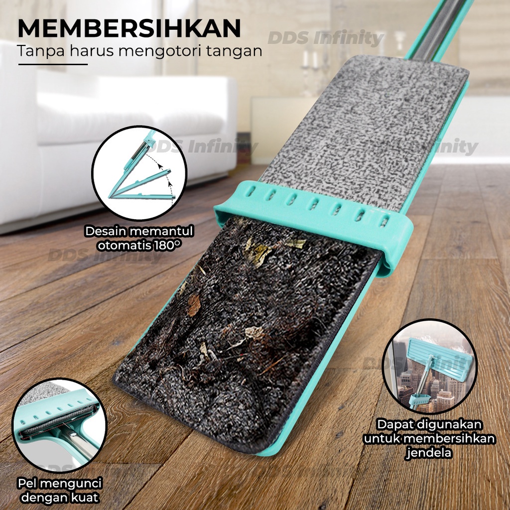 Murah Ultra Mop Alat Pel Lantai Tarik Handsfree Tanpa Tangan/Pembersih Lantai Praktis Import