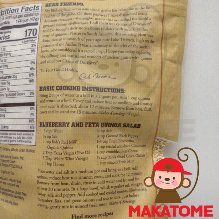 

Bob Red Mill Organic Whole Grain Quinoa white 26 oz 737gr 737 gr bobs