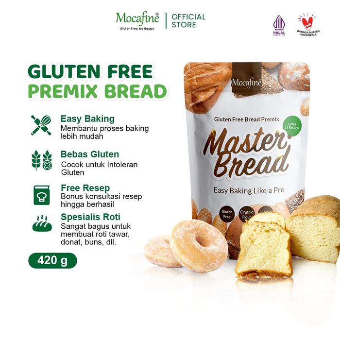 

Mocafine - Tepung Premix Roti Gluten Free - Master Bread - Donat - Pizza - Roti Tawar Tanpa Terigu
