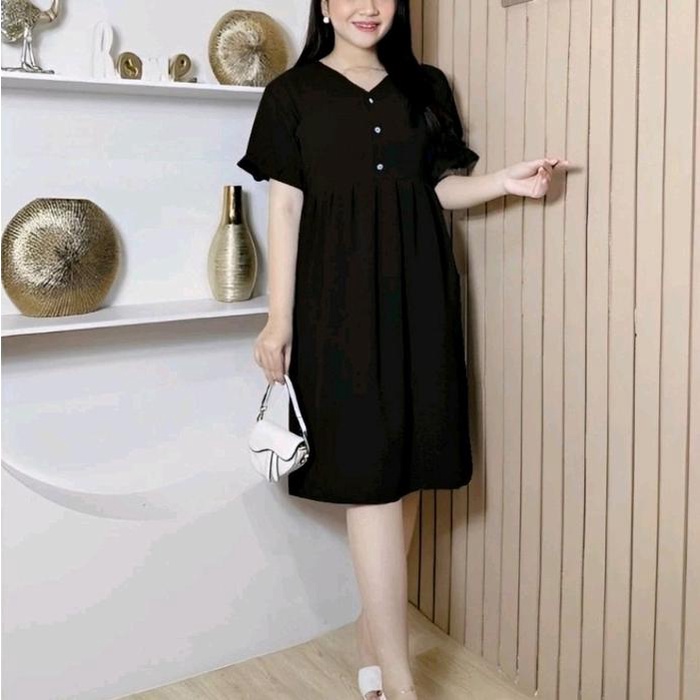 NeW Dress Daster Kancing Busui Panjang Selutut Jumbo Polos