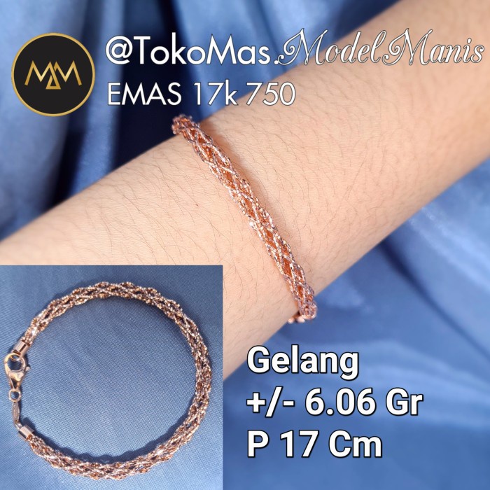Gelang Choker Kepang Jaring emas rosegold 750 kadar 17k