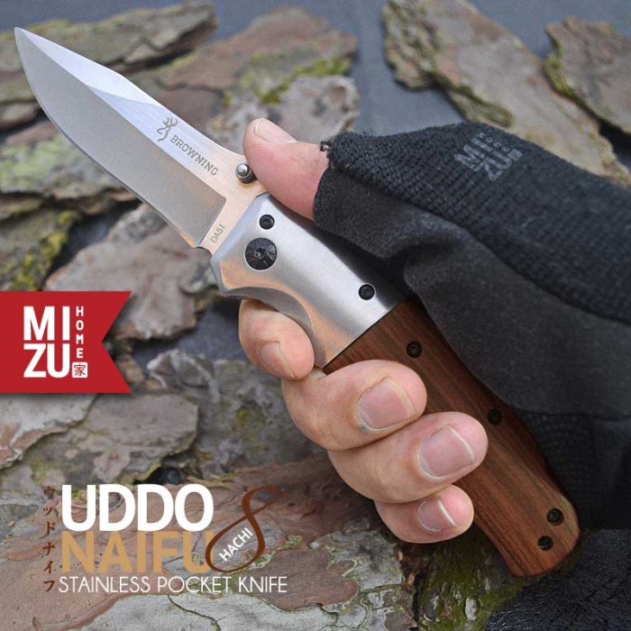MIZU UDDONAIFU-HACHI Stainless Pocket Knife Pisau Saku Lipat BROWNING