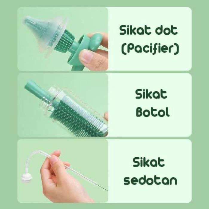 JTTOP" SIKAT BOTOL SET 3IN1 SIKAT CUCI BOTOL BAYI SILIKON SIKAT BOTOL DOT SEDOTAN 3 IN 1 PORTABLE