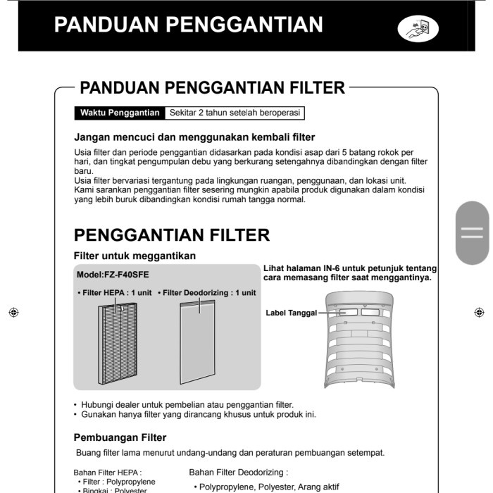 Filter Sharp Air Purifier Fz-F40Sfe