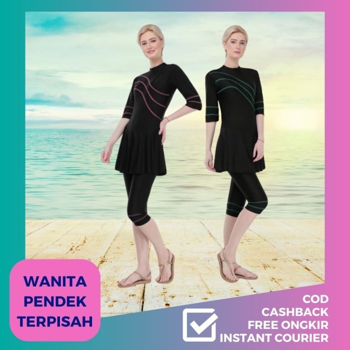 PROMO Baju Renang Wanita Rok Pendek Celana 3/4 Terpisah EDORA ESC