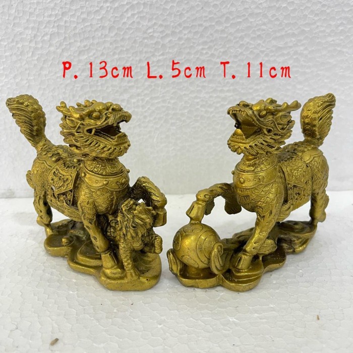 Pajangan Fengsui Qilin Kilin Kuningan Panjang 13Cm