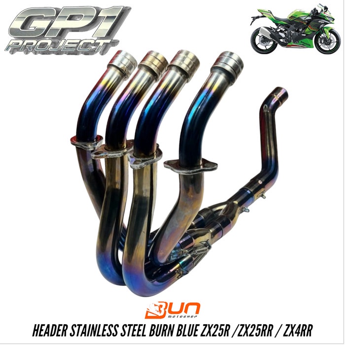 Bun HEADER Kit SS BURN BLUE BIRU Fullsystem ZX25R ZX25RR ZX4RR 2Pipe