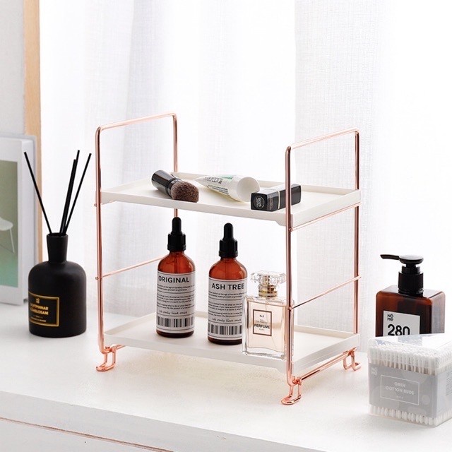 Nordic Gold Tray Double Deck / Rak Nordic Gold Emas /Storage Rack Gold