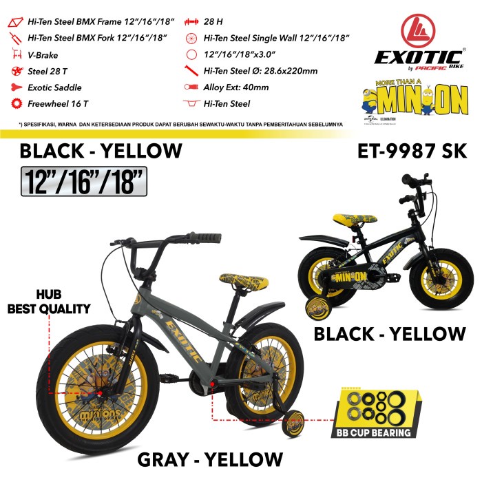 Bmx 12 16 18 exotic 9987 sk minion by pacific sepeda anak anak sepeda bmx Kode 91