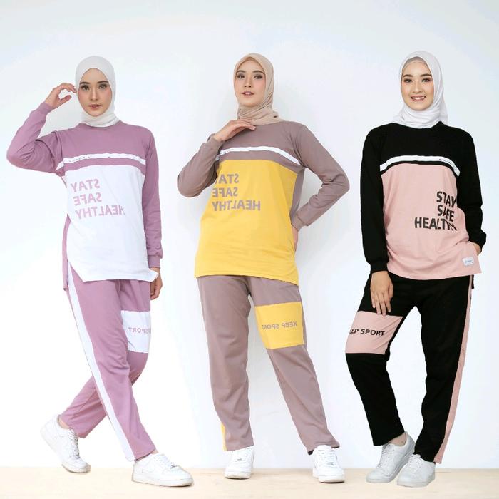 Setelan Olahraga Wanita Jumbo - Baju Olahraga Wanita Muslim- Setelan Gowes Lari Muslim Celana Kaos