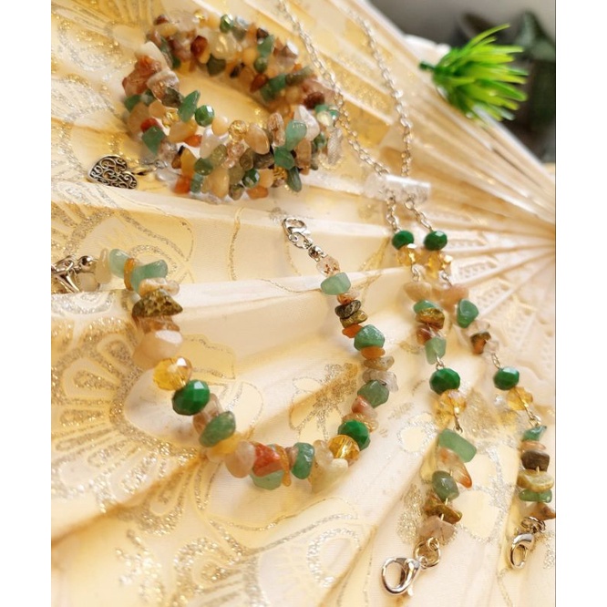 accDKI- Tali masker batu alam SET 3pcs / konektor / rantai / gelang batu