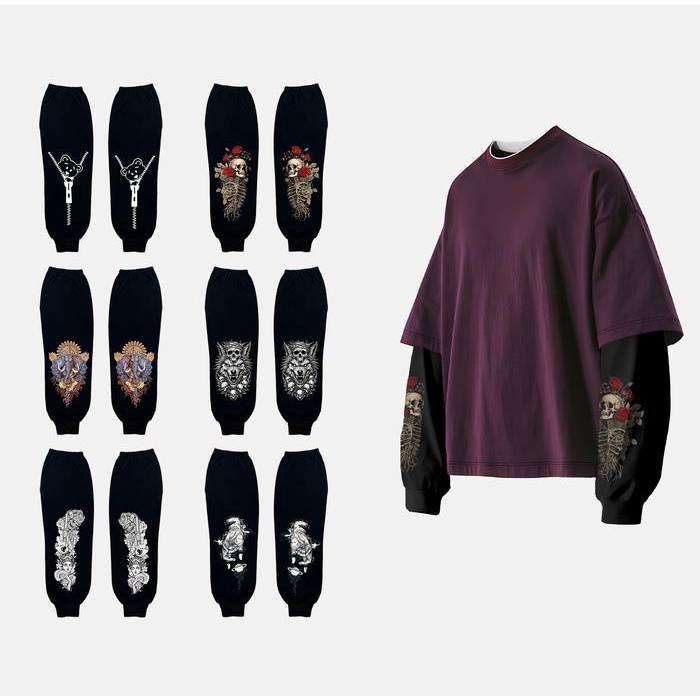 Manset Baju Kaos MotifManset Motif Lengan Panjang Mangset Baju double Layer Pria Wanita