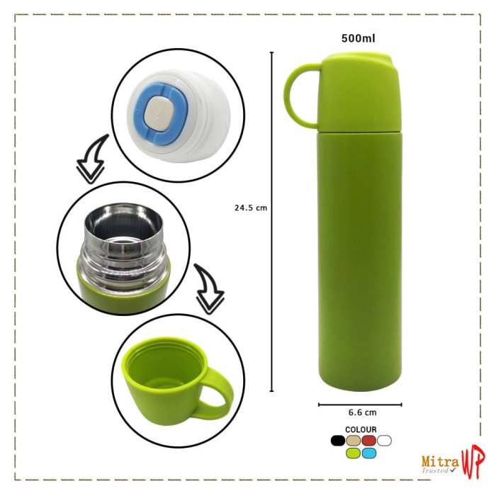 Mari- Termos Air Panas Polos Gelas Tutup Cangkir Vacuum Cup 500ml H-557