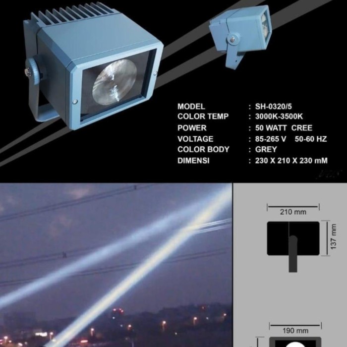 Lampu Sorot Led Search Light Tembak Jarak Jauh Fokus 50 - 100 Meter