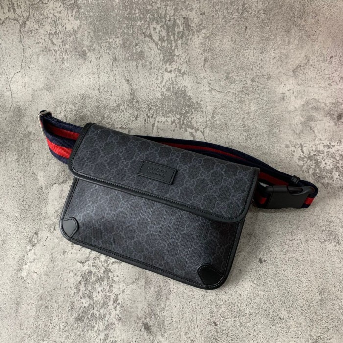 *TOP* GUCCI GG SUPREME SLIM BELT BAG IN BLACK / GREY