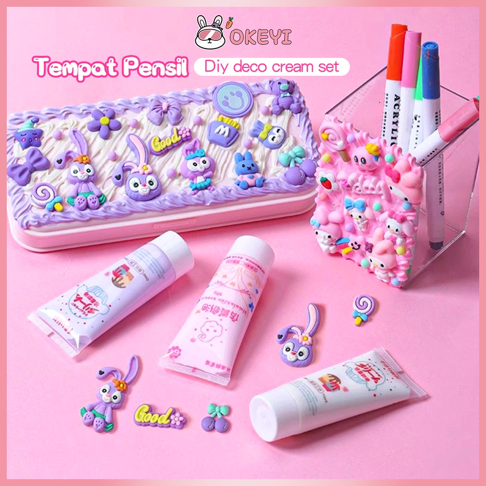 

Okeyi Kotak Pensil DIY Set Deco Cream Kit Tempat Pensil Lucu Korea Stationery Box