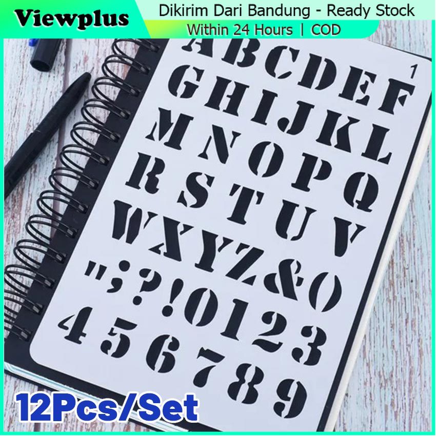 

12Pcs/Set Penggaris Cetakan Huruf Angka Penggaris Sablon Stensil Huruf Alfabet