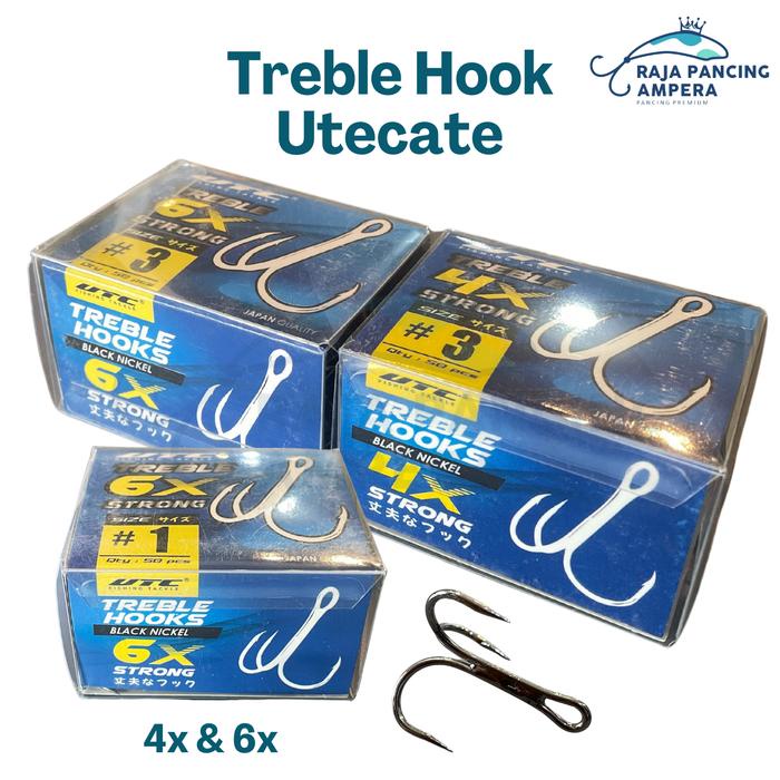 Barang Terlaris Satu Kotak Treble Hook Utecate Black Nickel 4X 6X Mata Kail Jangkar Cabang Kaki 3