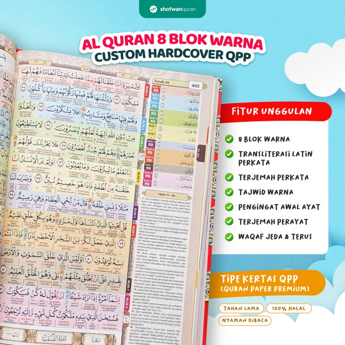 

AL QURAN CUSTOM NAMA A5 QURAN HAFALAN ANAK 8 BLOK WARNA TRANSLITERASI LATIN PERKATA QPP 100%