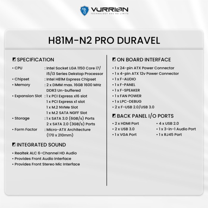 MOTHERBOARD - MOTHERBOARD VURRION DURAVEL H81M-N2 PRO Terlaris