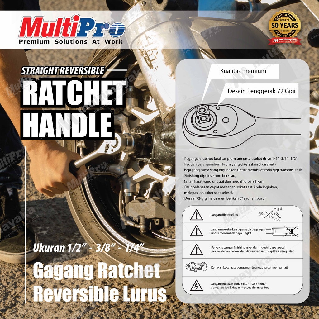 Promo Multipro - Gagang Ratchet Reversible Lurus / Straight Reversibel Ratchet Handle - Garansi
