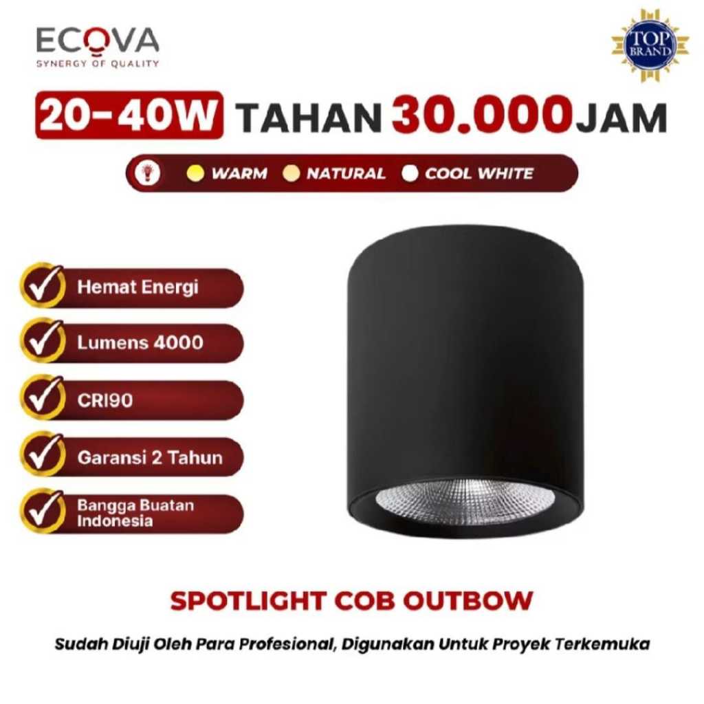 [Bodi Hitam] Ecova Lampu Spotlight/Downlight COB LED 40W 40 W 40 Watt 40Watt Outbow - Semu Natural W