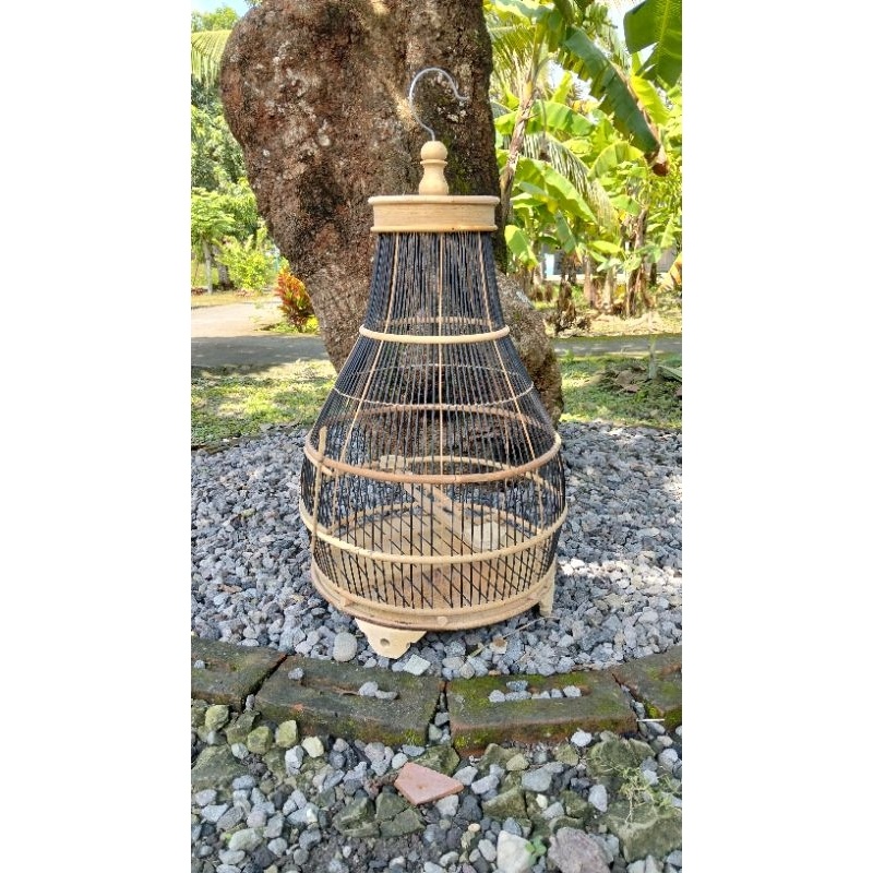 HOT SALE Sangkar Burung Perkutut Rotan Model Kerucut Jeruji Hitam Ambrukan
