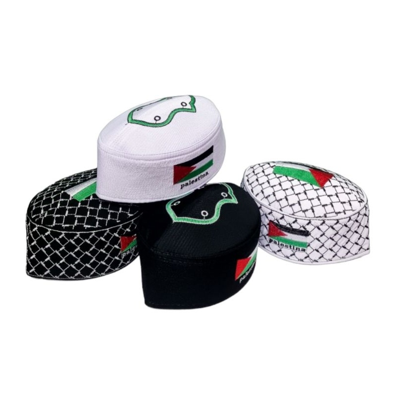 Peci PALESTINA ANAK DAN DEWASA, Peci Palestina Motif Terompah Anak Dan Dewasa, Peci Palestina Putih 