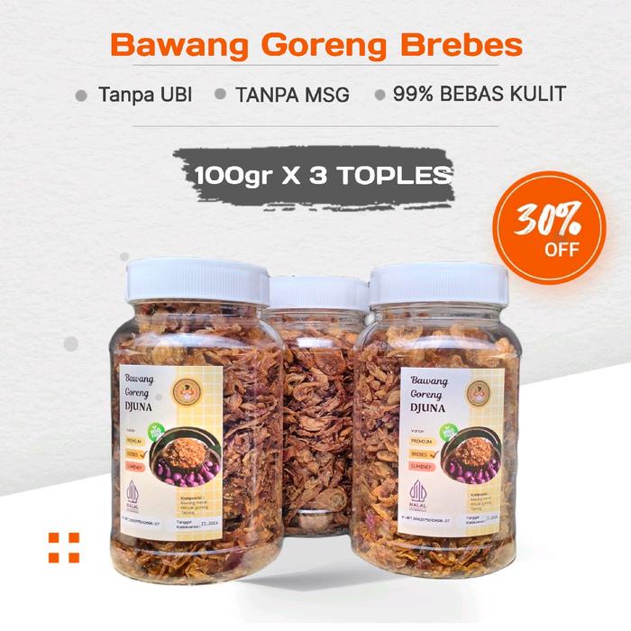 

Bawang Goreng Asli Brebes ( 100gr X 3 Toples ) Tanpa MSG, Tanpa Campuran Ubi Spices