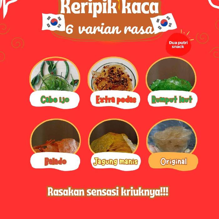 

KAKERIPIK KACA RASA IJO PEDAS 1KG & 500G ASIN GURIH PEDAS Snack Merah Cemilan Kripca Kripik Makanan