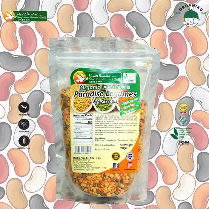 

Health Paradise Organic Paradise Legumes 3 Mix Lentils 250g