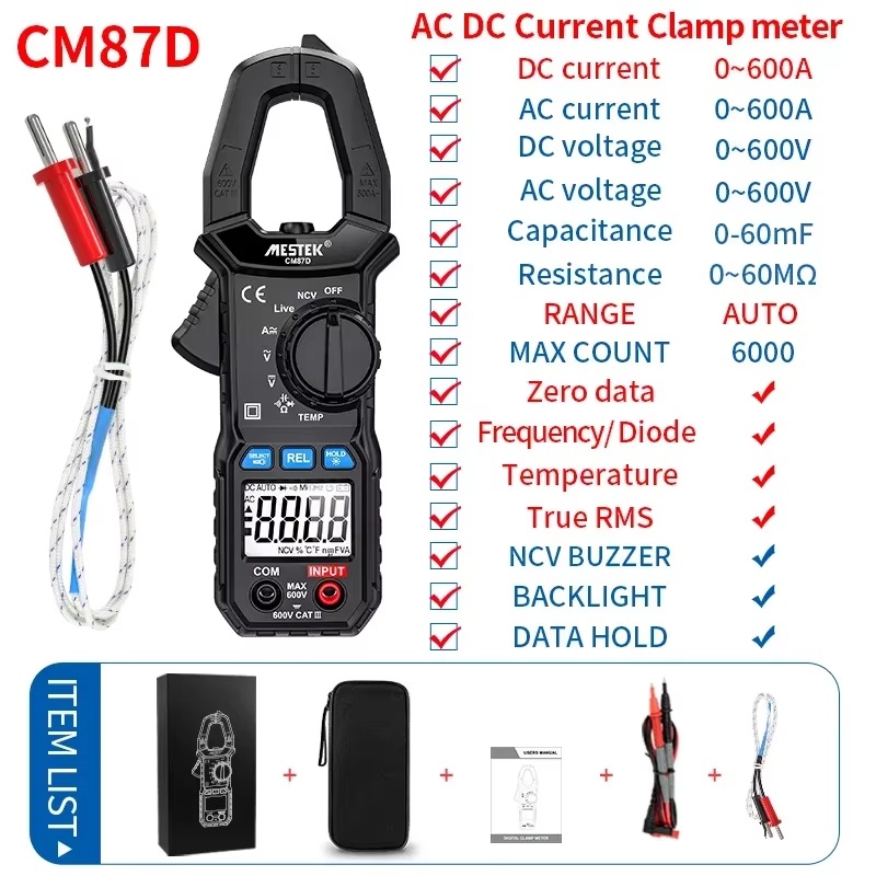 CM87D 600A AC DC Current Clamp Backlight NCV Voltmeter Ammeter with Data Zero Clamp Meter DC Current