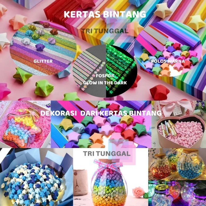 

(BestSeller) Kertas Bintang Origami Star Paper Lipat Motif Warna Warni Varian Art