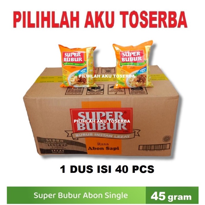 

Super Bubur Rasa Abon Sapi @45 Gr - ( HARGA 1 DUS ISI 40 PCS )