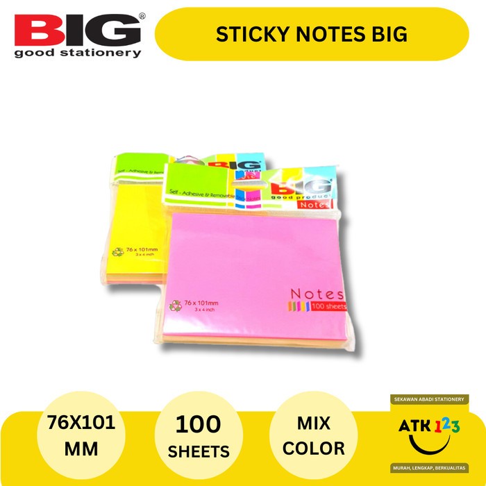 

(BestSeller) Post It / Sticky Note / Sign Here Merk BIG Ukuran 76x101mm Warna Warni